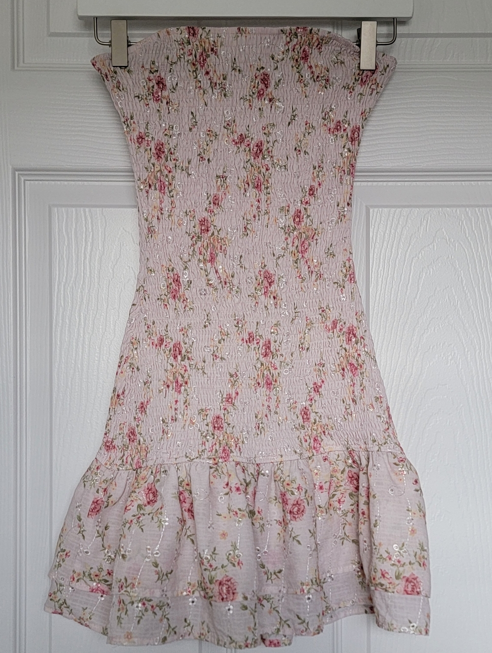 La Vie en Rose Smocked Floral Convertible Dress/Skirt - Pink Rose Size Large